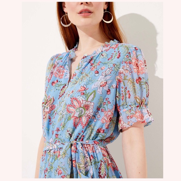 NWT LOFT Garden Tie Waist Flounce Dress - Picture 2 of 3